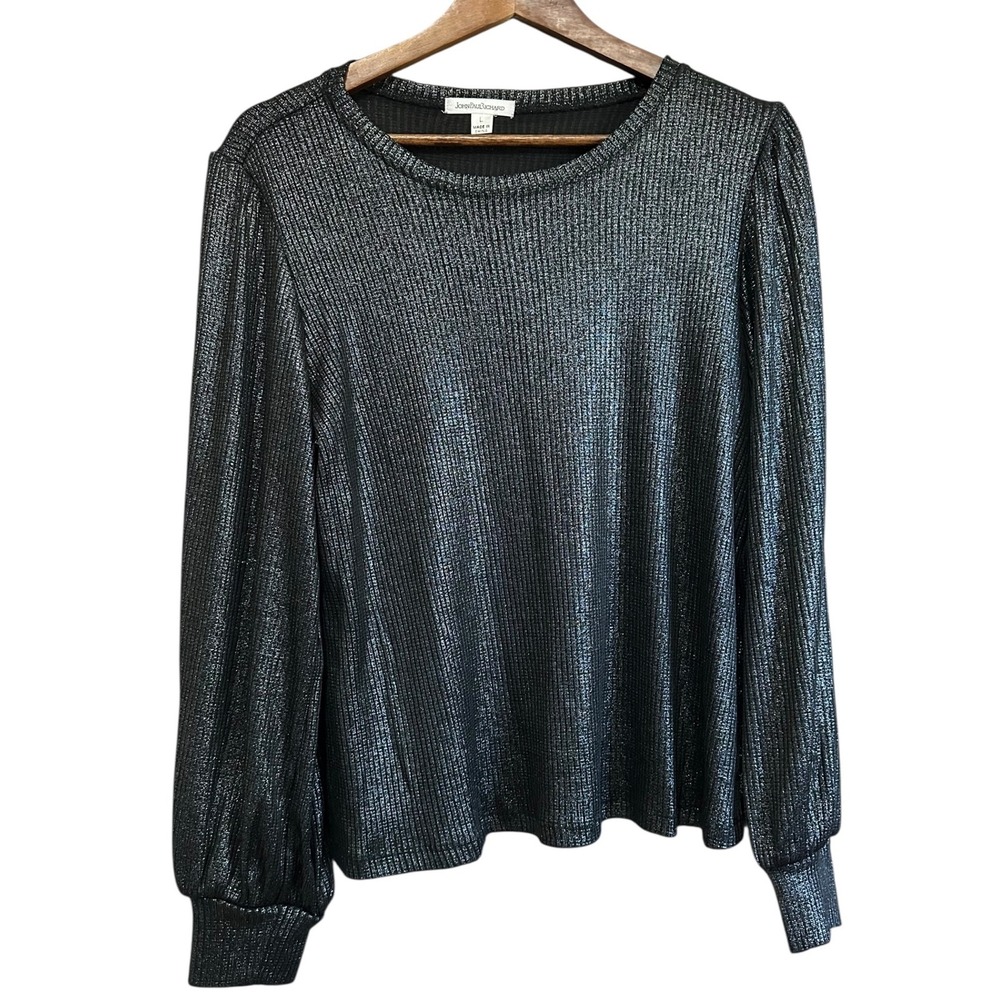 John Paul‎ Richard Women's Top Long Sleeve Metallic Ribbed Knit Blouse